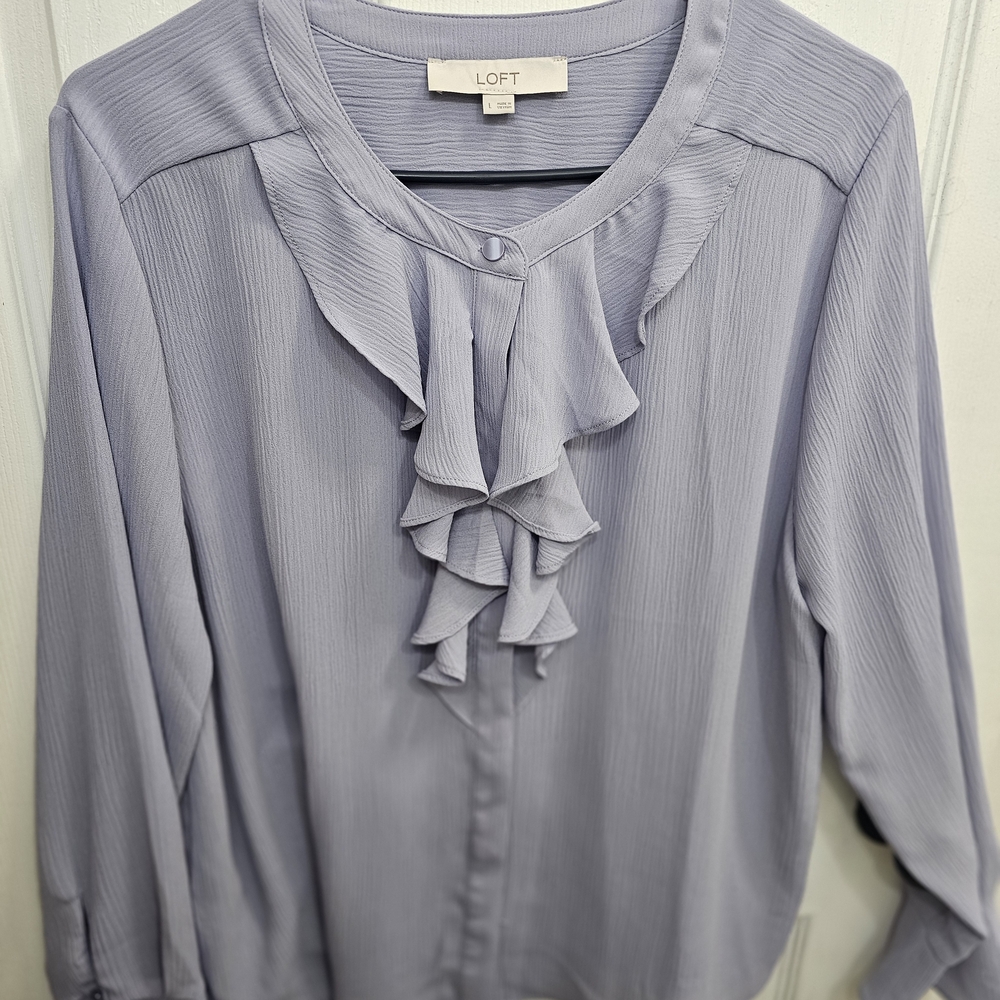 LOFT Lavender Ruffle Front Blouse